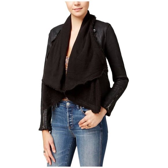 Free People Drape Front Coated Moto Jacket 2 black denim - Picture 1 of 14